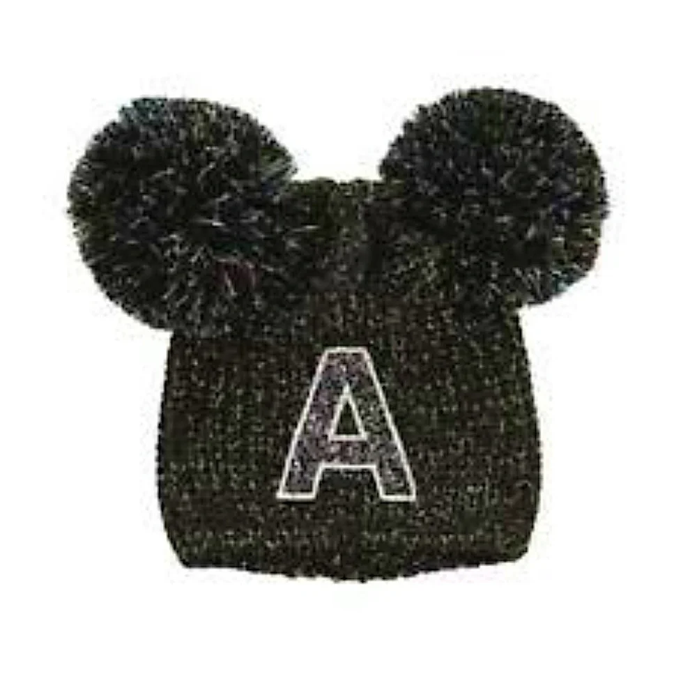 Justice GlitterLettwr A Initial Double Pompom Beanie